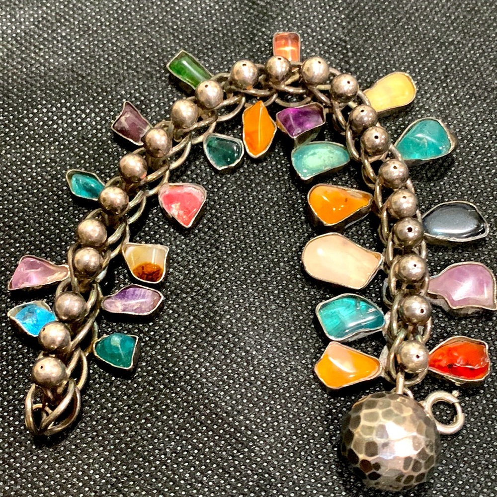 Unique vintage sterling silver and gem bracelet